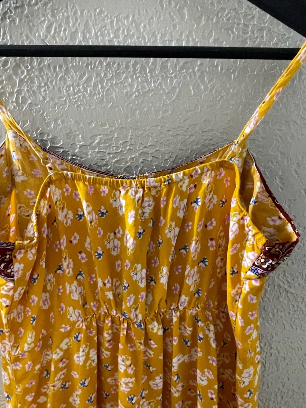 Umgee Women’s Yellow Print Boho Maxi Dress Spaghetti Strap Small‎